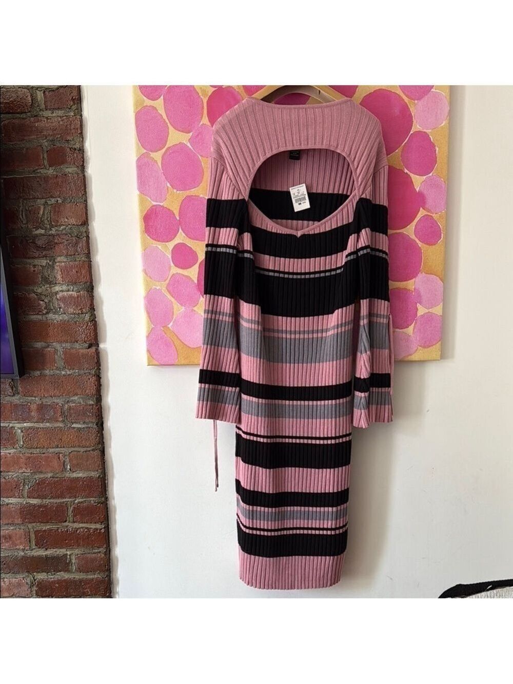 Ashley Stewart Pink and Black Striped Long Sleeve Dress